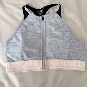 Abercrombie& Fitch Gey/Black Tan Zip Up Racerback Sports Bra Size S